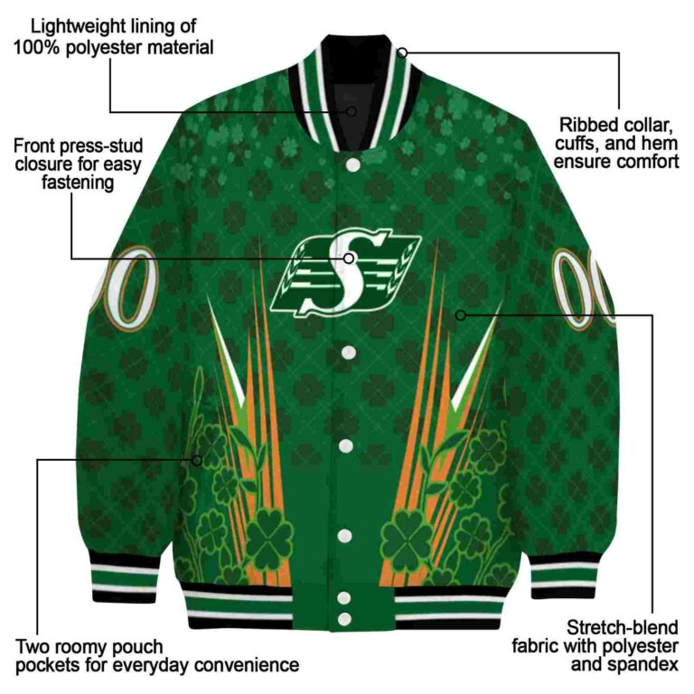 personalized saskatchewan roughriders shamrock pattern green jacket new arrival jacketwow
