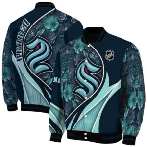 personalized seattle kraken floral print blue jacket fashion forward jacketwow