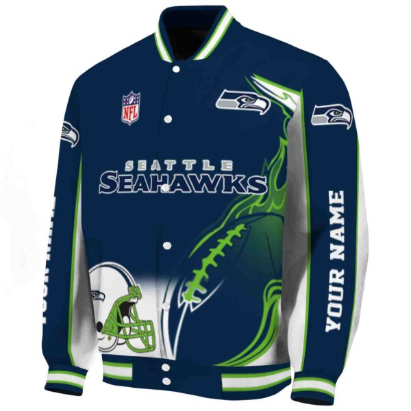 personalized seattle seahawks flaming football blue white jacket best selling jacketwow