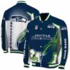 personalized seattle seahawks flaming football blue white jacket fashion forward jacketwow