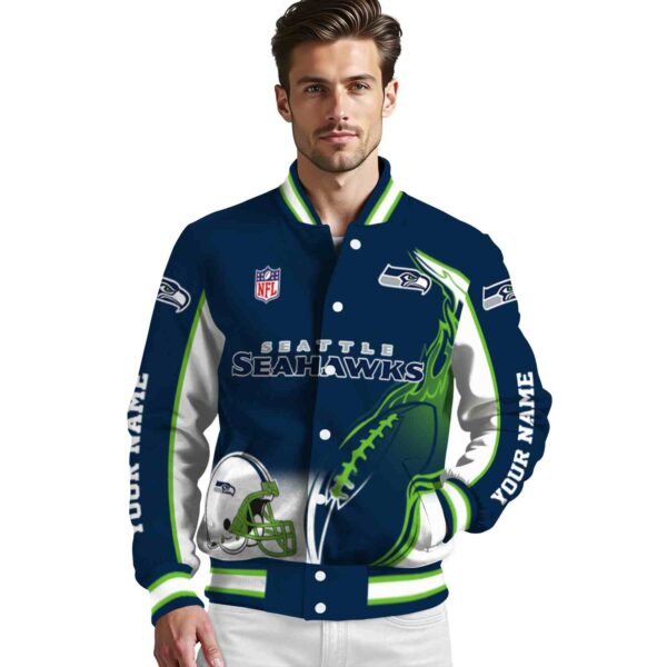 personalized seattle seahawks flaming football blue white jacket high quality jacketwow
