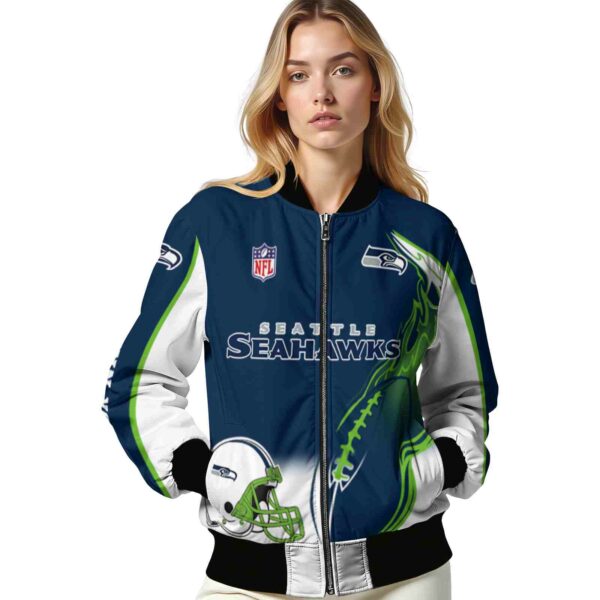 personalized seattle seahawks flaming football blue white jacket latest model jacketwow