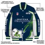 personalized seattle seahawks flaming football blue white jacket best selling jacketwow