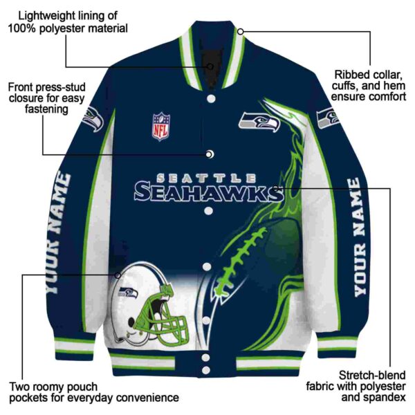 personalized seattle seahawks flaming football blue white jacket new arrival jacketwow
