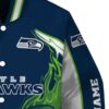 personalized seattle seahawks flaming football blue white jacket premium grade jacketwow