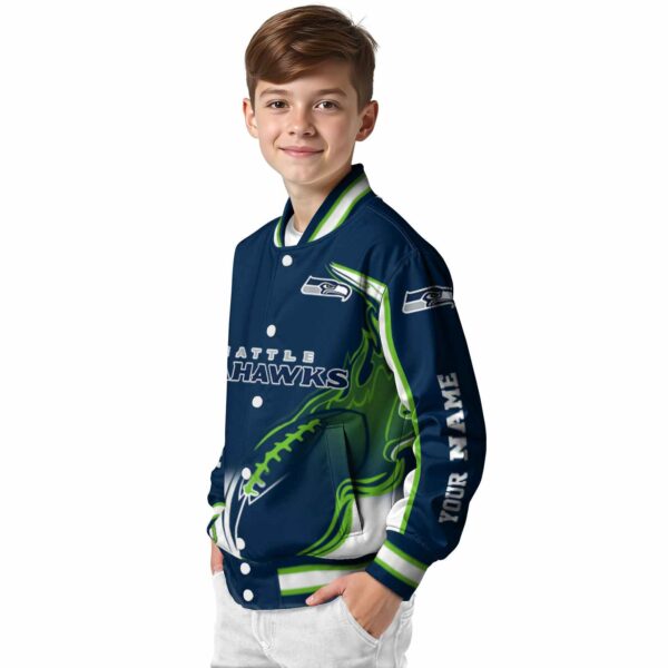 personalized seattle seahawks flaming football blue white jacket trendy jacketwow