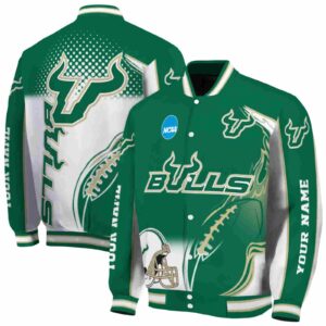 personalized south florida bulls flaming football green white jacket fashion forward jacketwow