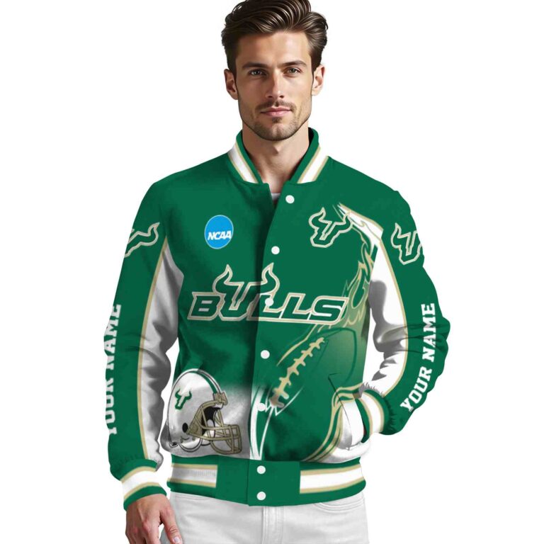 personalized south florida bulls flaming football green white jacket high quality jacketwow
