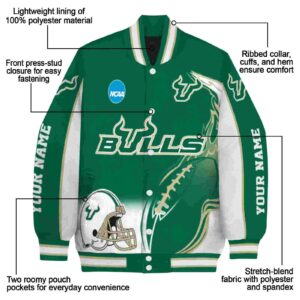 personalized south florida bulls flaming football green white jacket new arrival jacketwow