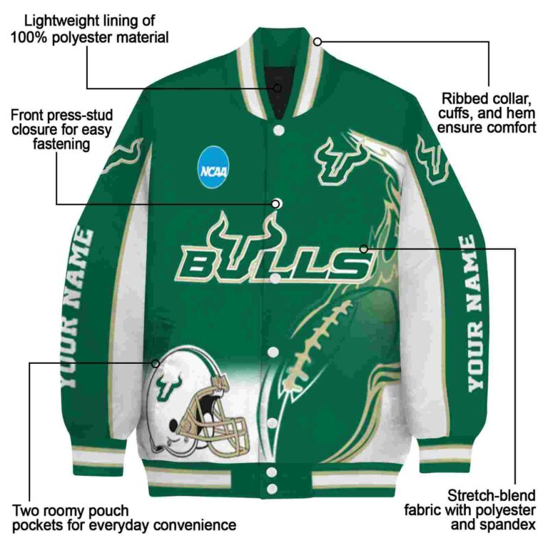 personalized south florida bulls flaming football green white jacket new arrival jacketwow