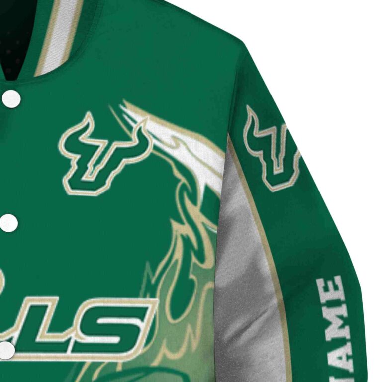 personalized south florida bulls flaming football green white jacket premium grade jacketwow