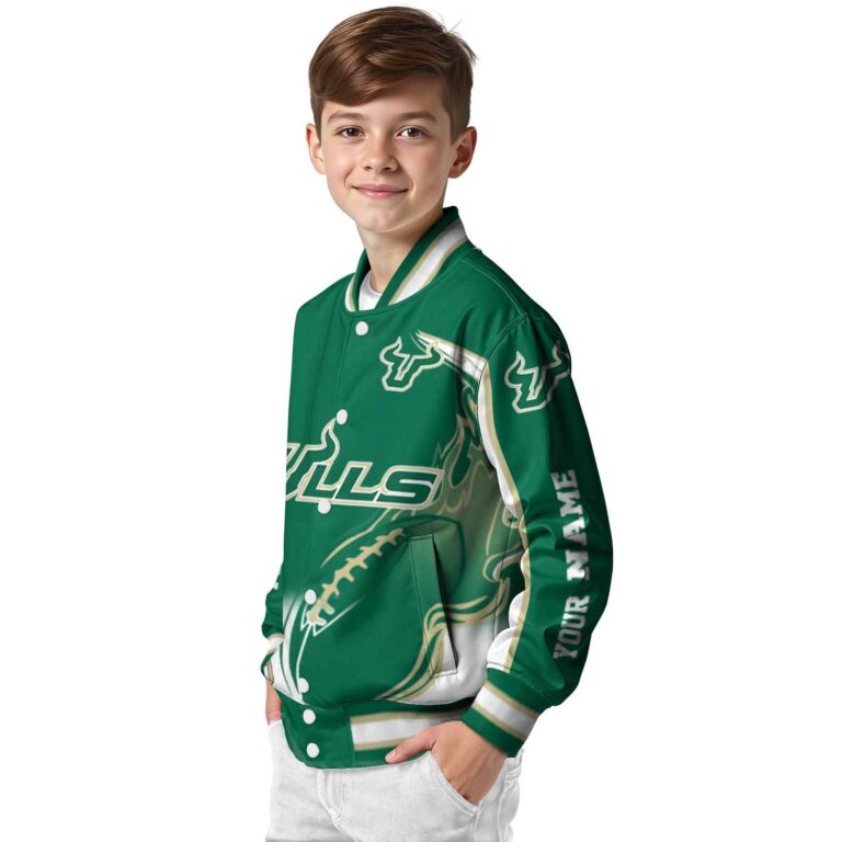 personalized south florida bulls flaming football green white jacket trendy jacketwow