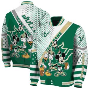 personalized south florida bulls mickey donald goofy green white jacket fashion forward jacketwow