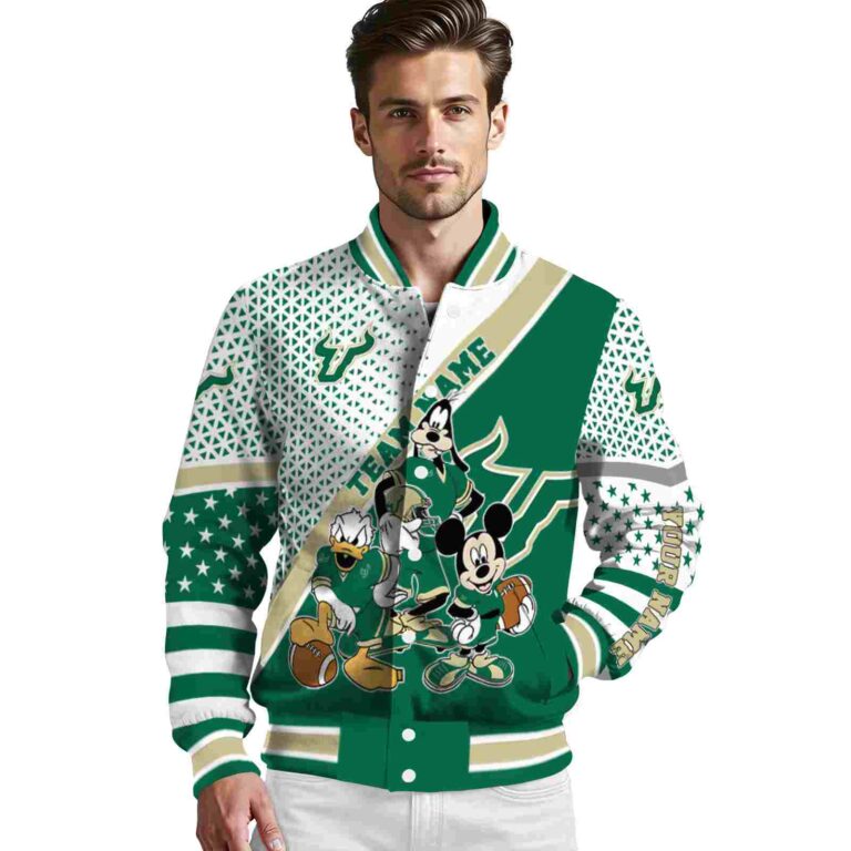 personalized south florida bulls mickey donald goofy green white jacket high quality jacketwow
