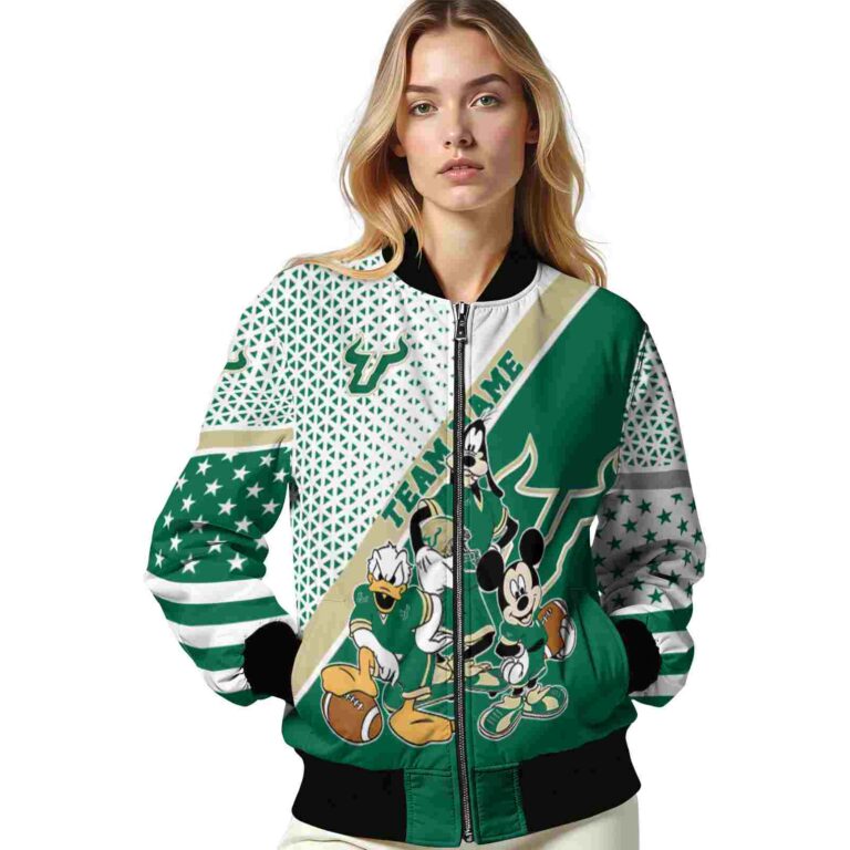 personalized south florida bulls mickey donald goofy green white jacket latest model jacketwow