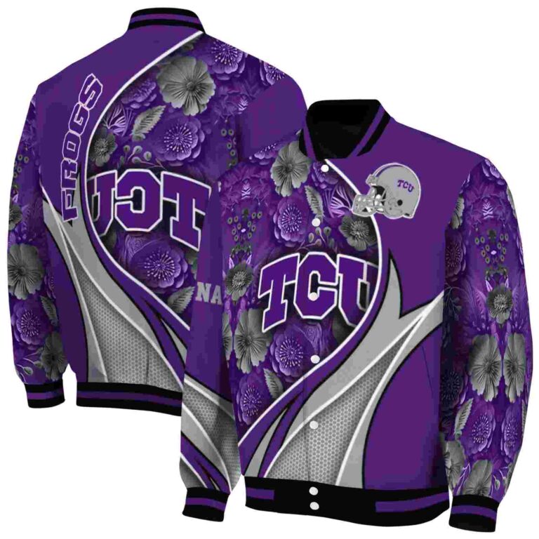 personalized tcu horned frogs floral print purple jacket fashion forward jacketwow