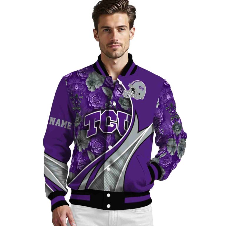 personalized tcu horned frogs floral print purple jacket high quality jacketwow
