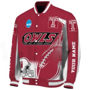 personalized temple owls flaming football red white jacket best selling jacketwow
