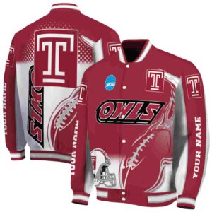 personalized temple owls flaming football red white jacket fashion forward jacketwow
