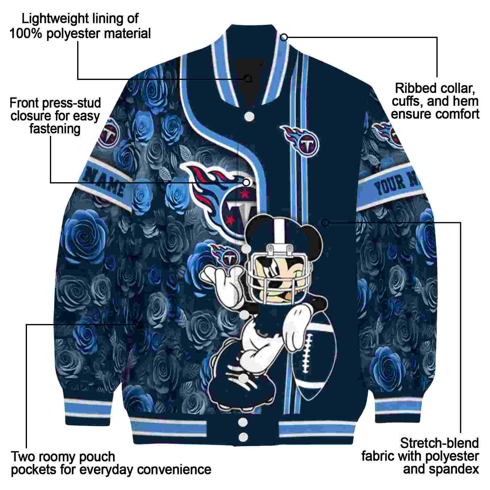 personalized tennessee titans rose mickey navy jacket new arrival jacketwow personalized tennessee titans rose mickey navy jacket new arrival jacketwow