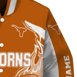 personalized texas longhorns flaming football orange white jacket premium grade jacketwow