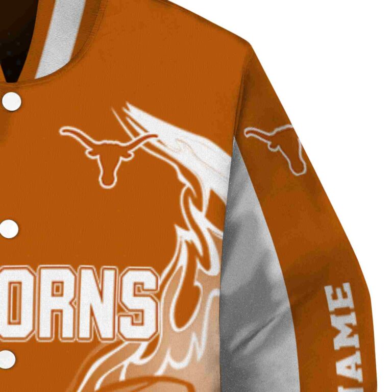 personalized texas longhorns flaming football orange white jacket premium grade jacketwow