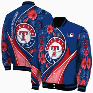 personalized texas rangers floral print blue jacket fashion forward jacketwow