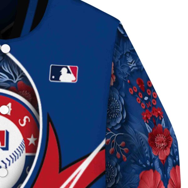 personalized texas rangers floral print blue jacket premium grade jacketwow