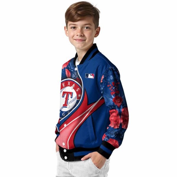 personalized texas rangers floral print blue jacket trendy jacketwow