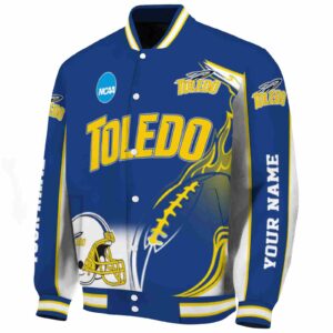 personalized toledo rockets flaming football blue white jacket best selling jacketwow