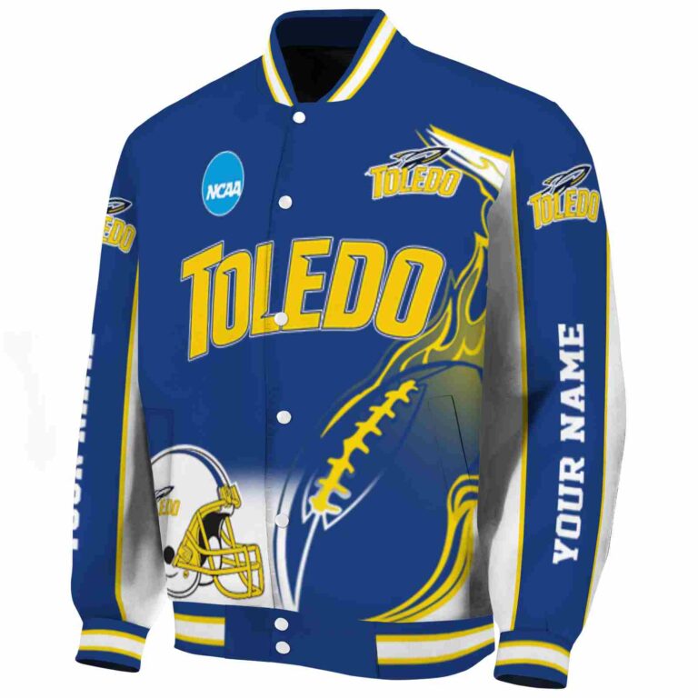 personalized toledo rockets flaming football blue white jacket best selling jacketwow