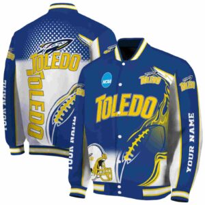 personalized toledo rockets flaming football blue white jacket fashion forward jacketwow