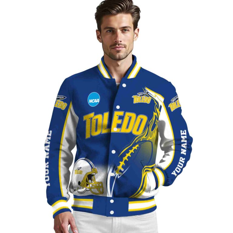 personalized toledo rockets flaming football blue white jacket high quality jacketwow