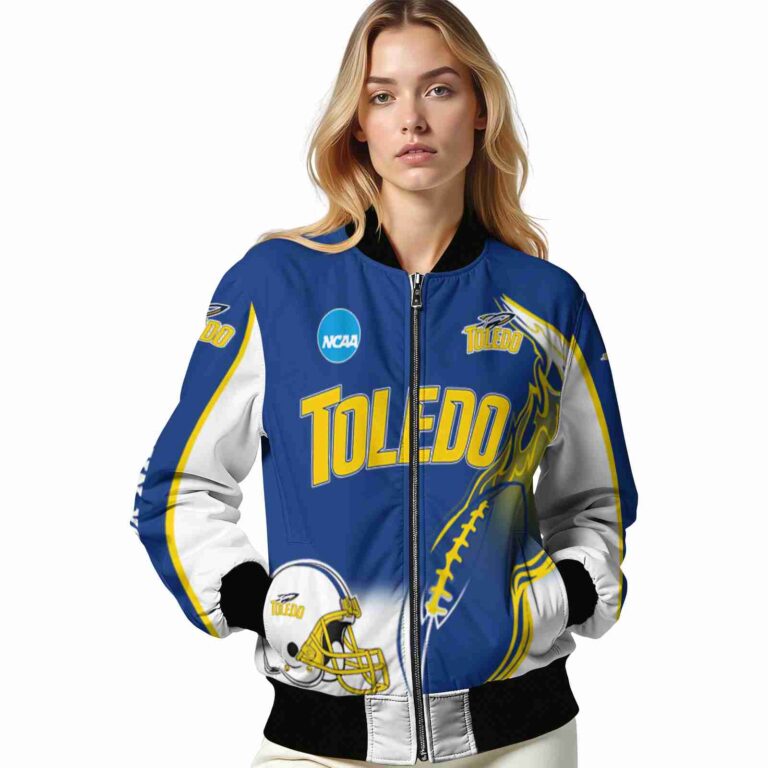 personalized toledo rockets flaming football blue white jacket latest model jacketwow