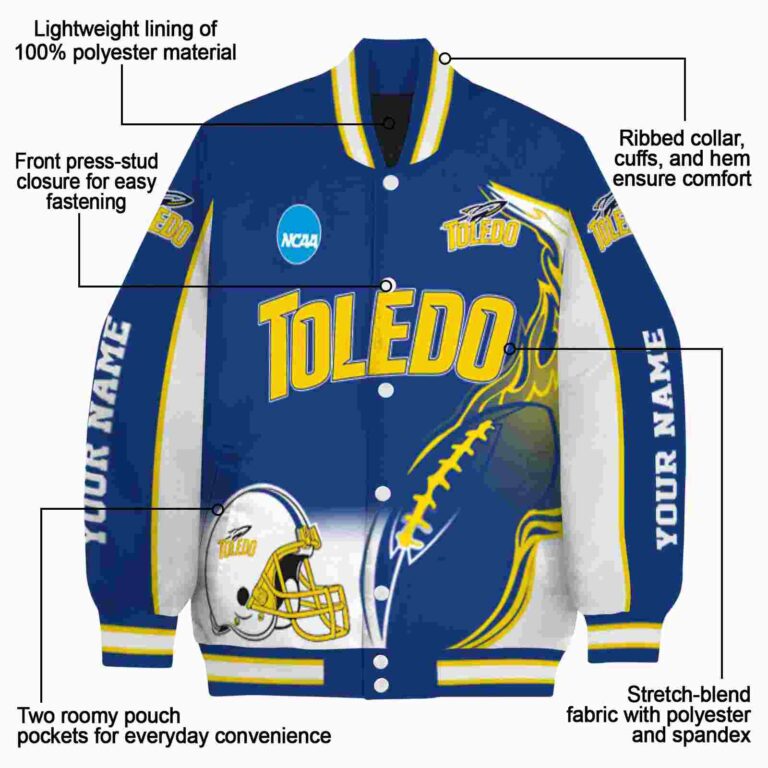 personalized toledo rockets flaming football blue white jacket new arrival jacketwow