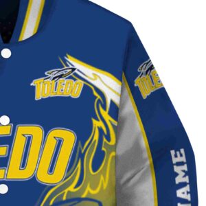 personalized toledo rockets flaming football blue white jacket premium grade jacketwow