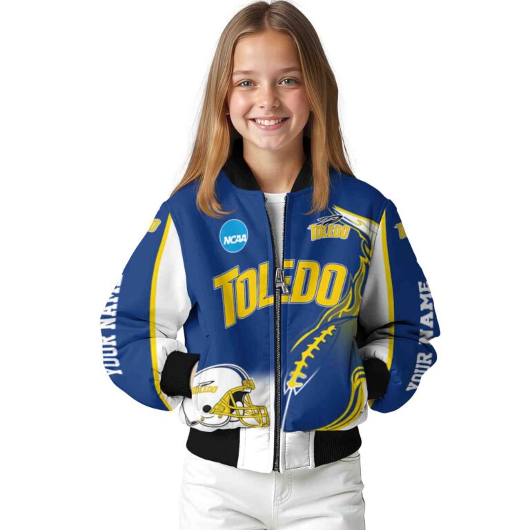 personalized toledo rockets flaming football blue white jacket top rated jacketwow