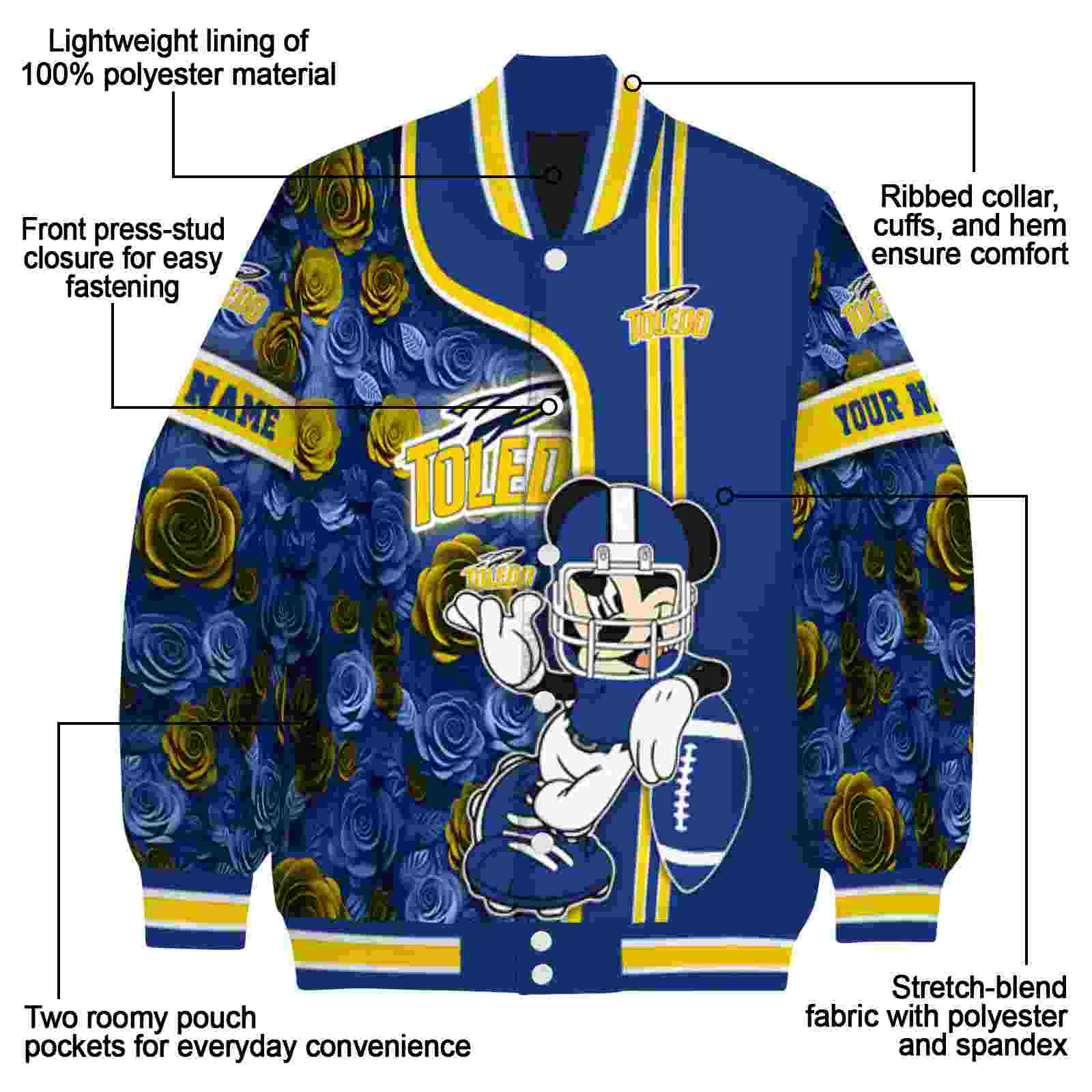 personalized toledo rockets rose mickey blue jacket new arrival jacketwow personalized toledo rockets rose mickey blue jacket new arrival jacketwow