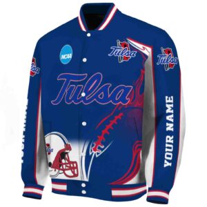 personalized tulsa golden hurricane flaming football blue white jacket best selling jacketwow