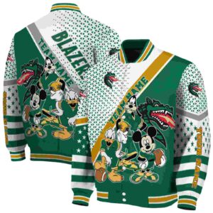 personalized uab blazers mickey donald goofy green white jacket fashion forward jacketwow