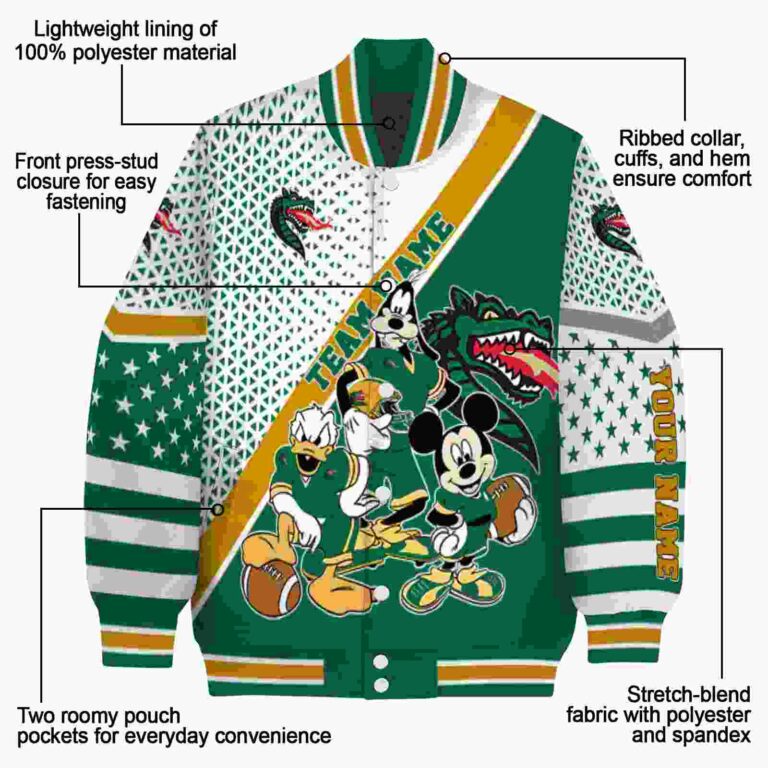personalized uab blazers mickey donald goofy green white jacket new arrival jacketwow