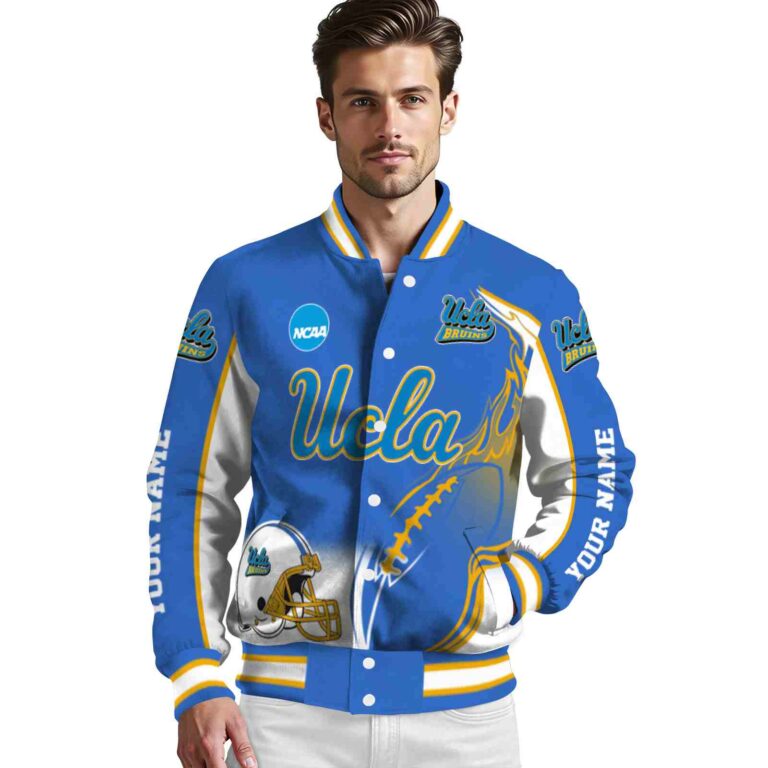 personalized ucla bruins flaming football blue white jacket high quality jacketwow