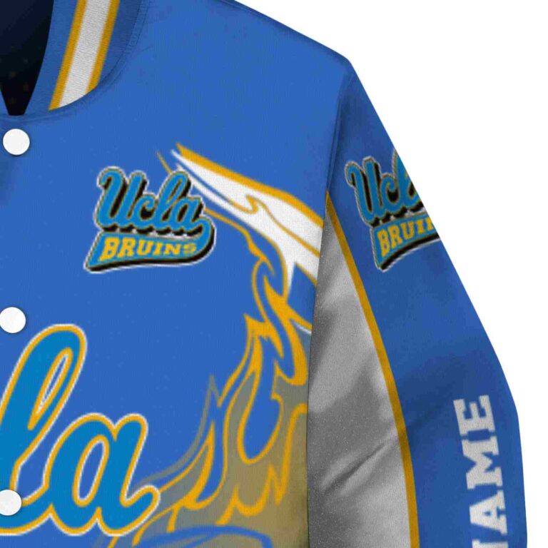 personalized ucla bruins flaming football blue white jacket premium grade jacketwow
