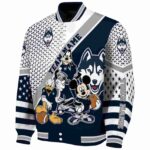 personalized uconn huskies mickey donald goofy blue white jacket best selling jacketwow