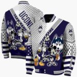 personalized uconn huskies mickey donald goofy blue white jacket best selling jacketwow