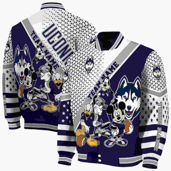 personalized uconn huskies mickey donald goofy blue white jacket fashion forward jacketwow