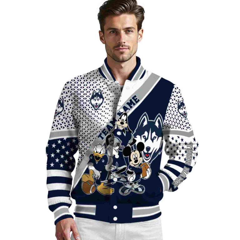 personalized uconn huskies mickey donald goofy blue white jacket high quality jacketwow
