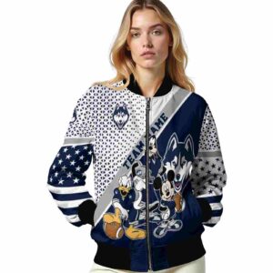 personalized uconn huskies mickey donald goofy blue white jacket latest model jacketwow