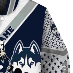 personalized uconn huskies mickey donald goofy blue white jacket premium grade jacketwow