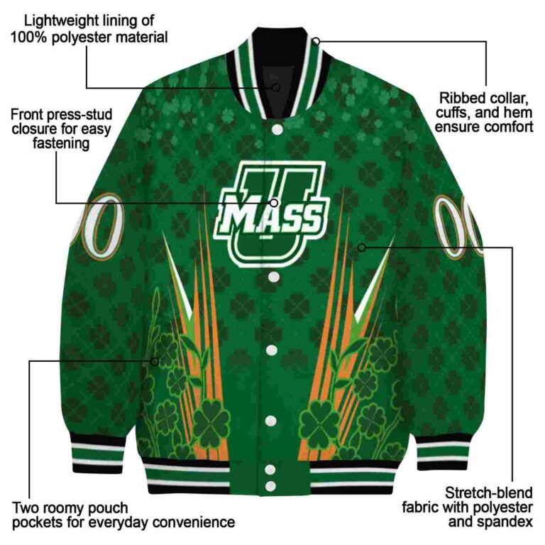 personalized umass minutemen shamrock pattern green jacket new arrival jacketwow